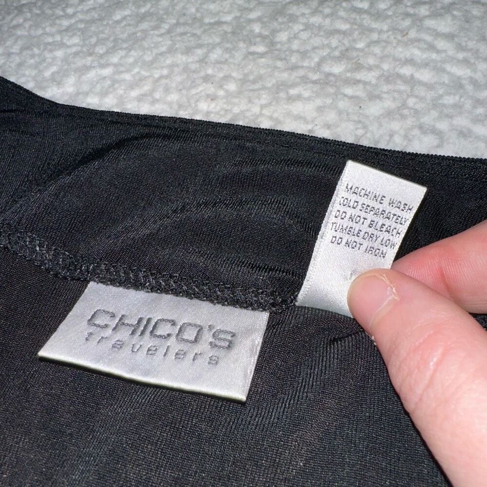 Chicos Travelers XL Open Front Slinky Long Sleeve Cardigan Solid Black Color EUC - Picture 8 of 11